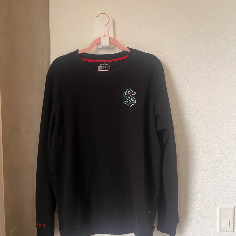 Fanatics Seattle Kraken Black Crewneck Pullover with Teal Accent
